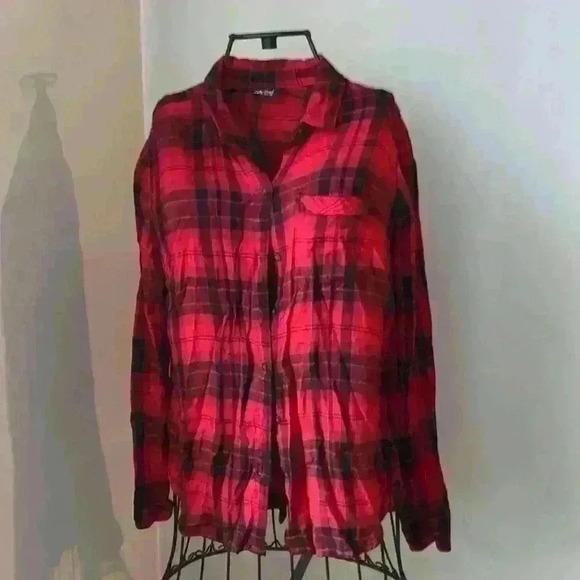 Lycky brand plaid Flannel Shirt Button Front Long Sleeve Womens size s - Picture 2 of 6